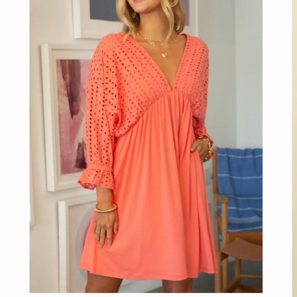 Cotten Eyelet Contrast Bodice with 3/4 Sleeve